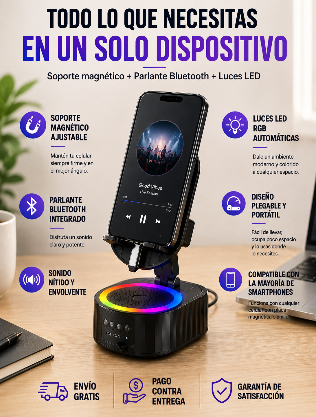 Halo™ — Soporte, parlante y luz en uno