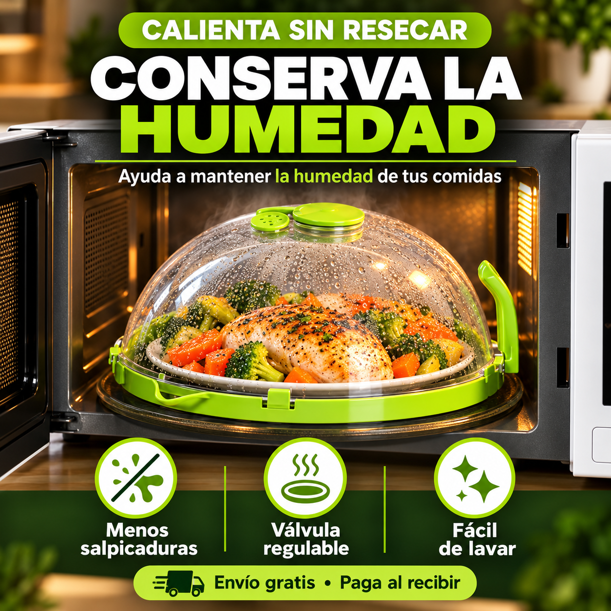 Tapa para calentar en microondas anti-salpicaduras