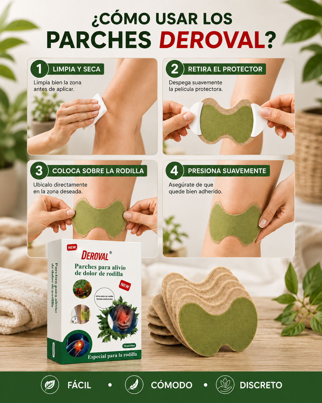 Deroval — Parches para alivio de dolor de rodilla
