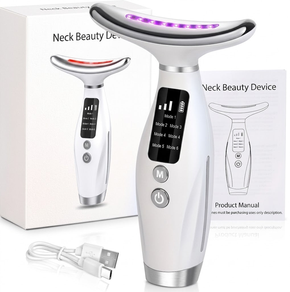 Masajeador facial cuello LED, calor y vibración