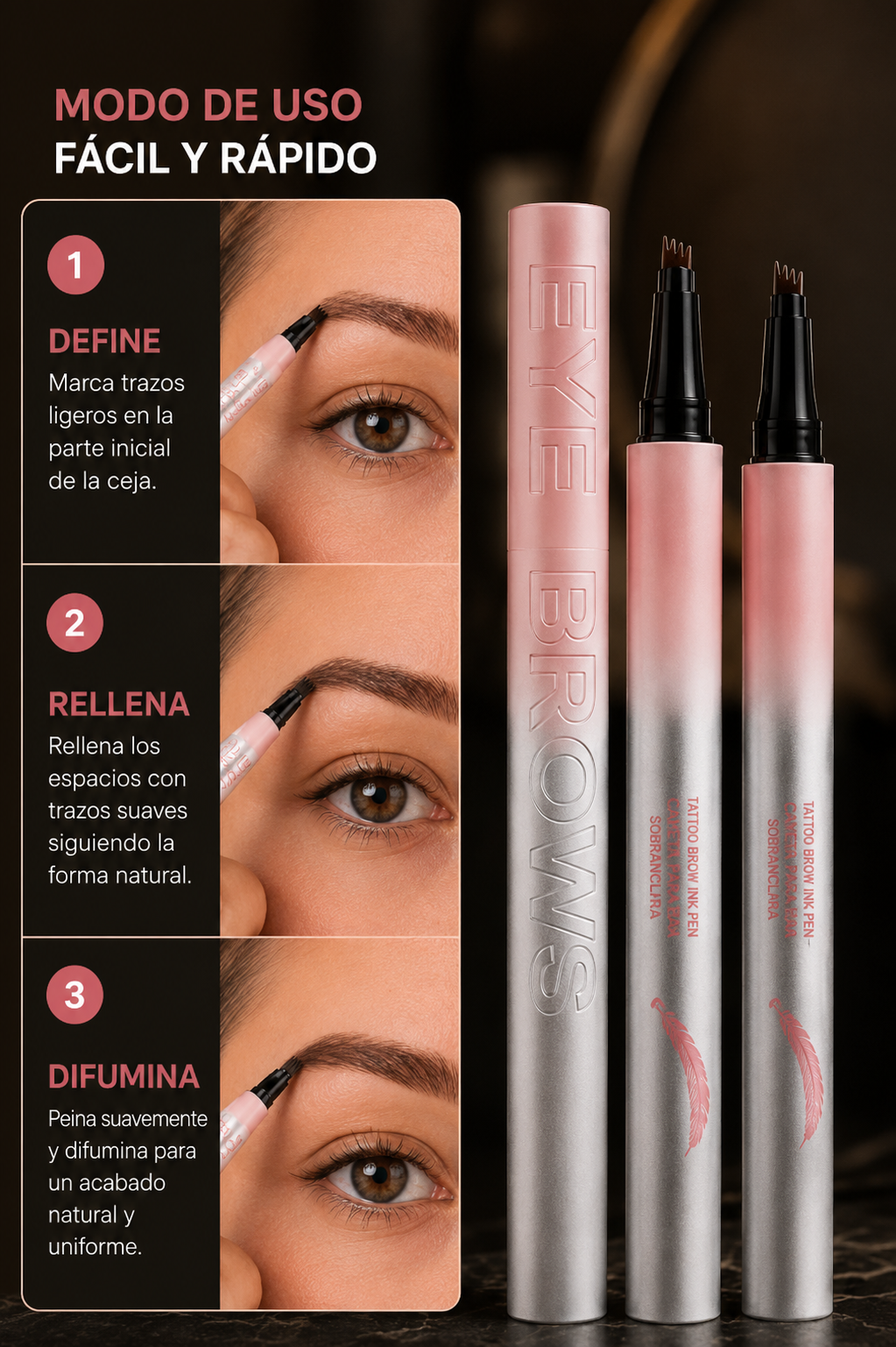 Lápiz cejas impermeable 4 puntas 2x1
