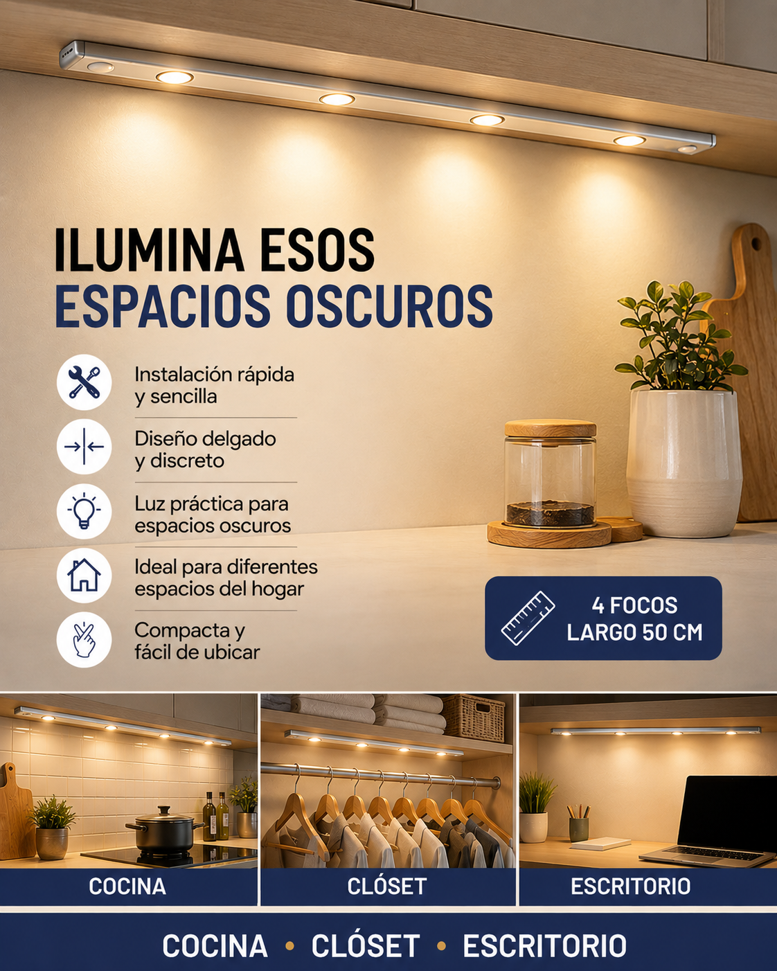 Barra Led Modern - con sensor 50cm