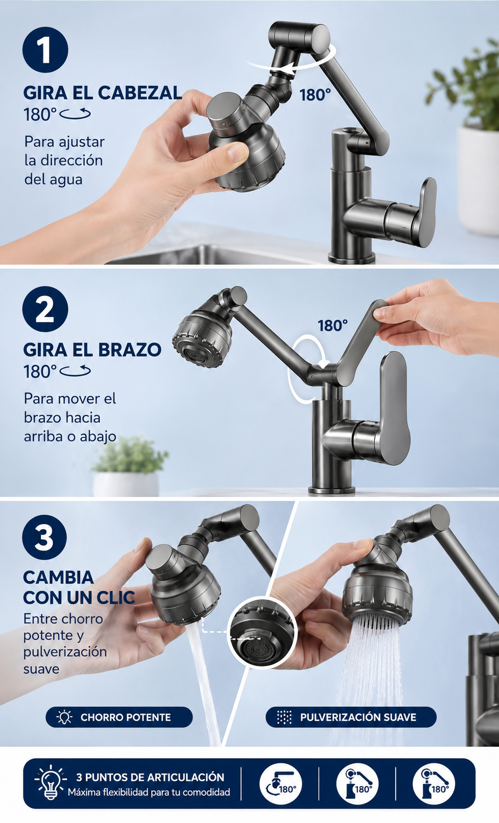 Grifo Lavado Rotación 360 Multifuncional