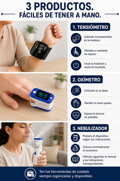 Kit Tensiómetro + Nebulizador + Oxímetro