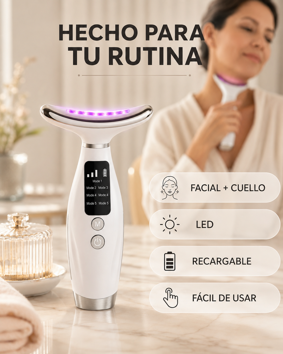 Tonificador 3 en 1 - Vibración, calor y luz led