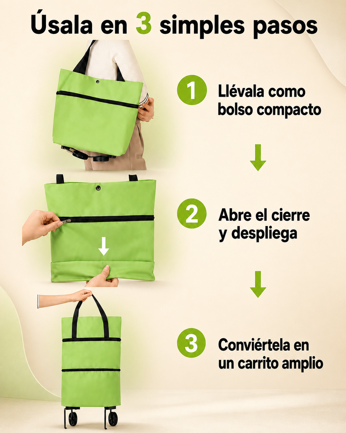 CarriBolso - Bolso Plegable con Ruedas 2 en 1