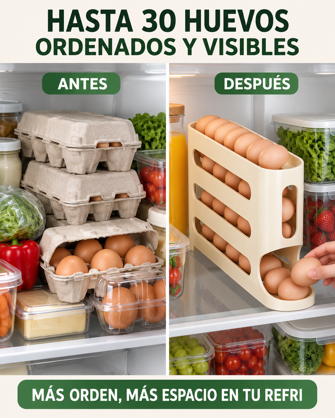RodaHuevo - Organizador Dispensador de Huevos para Refrigerador