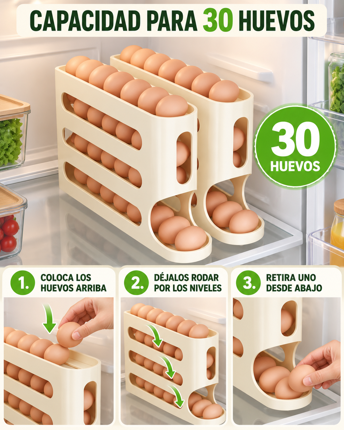 RodaHuevo - Organizador Dispensador de Huevos para Refrigerador