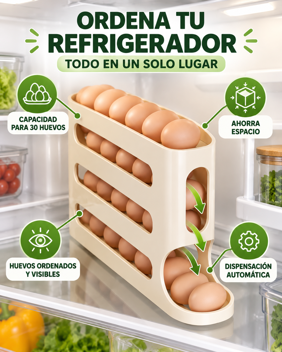 RodaHuevo - Organizador Dispensador de Huevos para Refrigerador