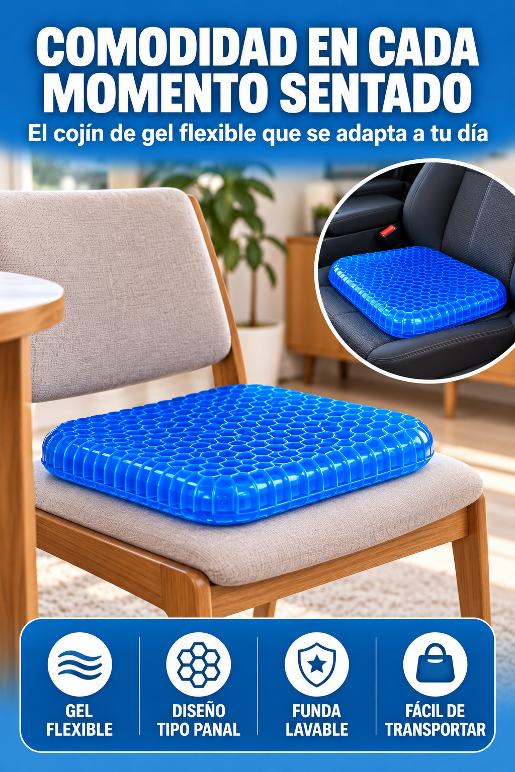 Cojín de Gel Flexible para Asiento